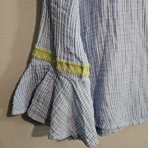 Crown & Ivy Blue White Striped Lime Embroidered Blouse Bell Sleeves Size XL - Picture 4 of 8